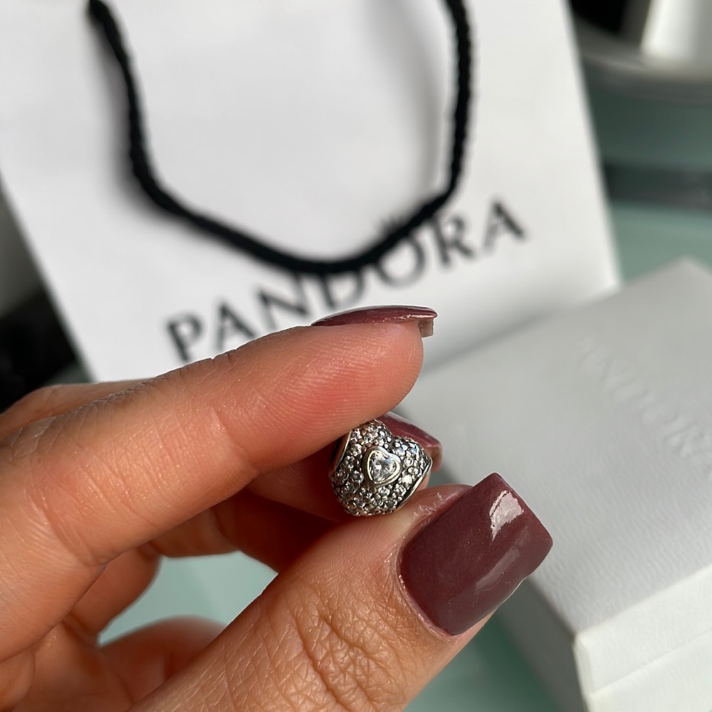 Pandora DISCONTINUED Sterling silver pave clear heart charm